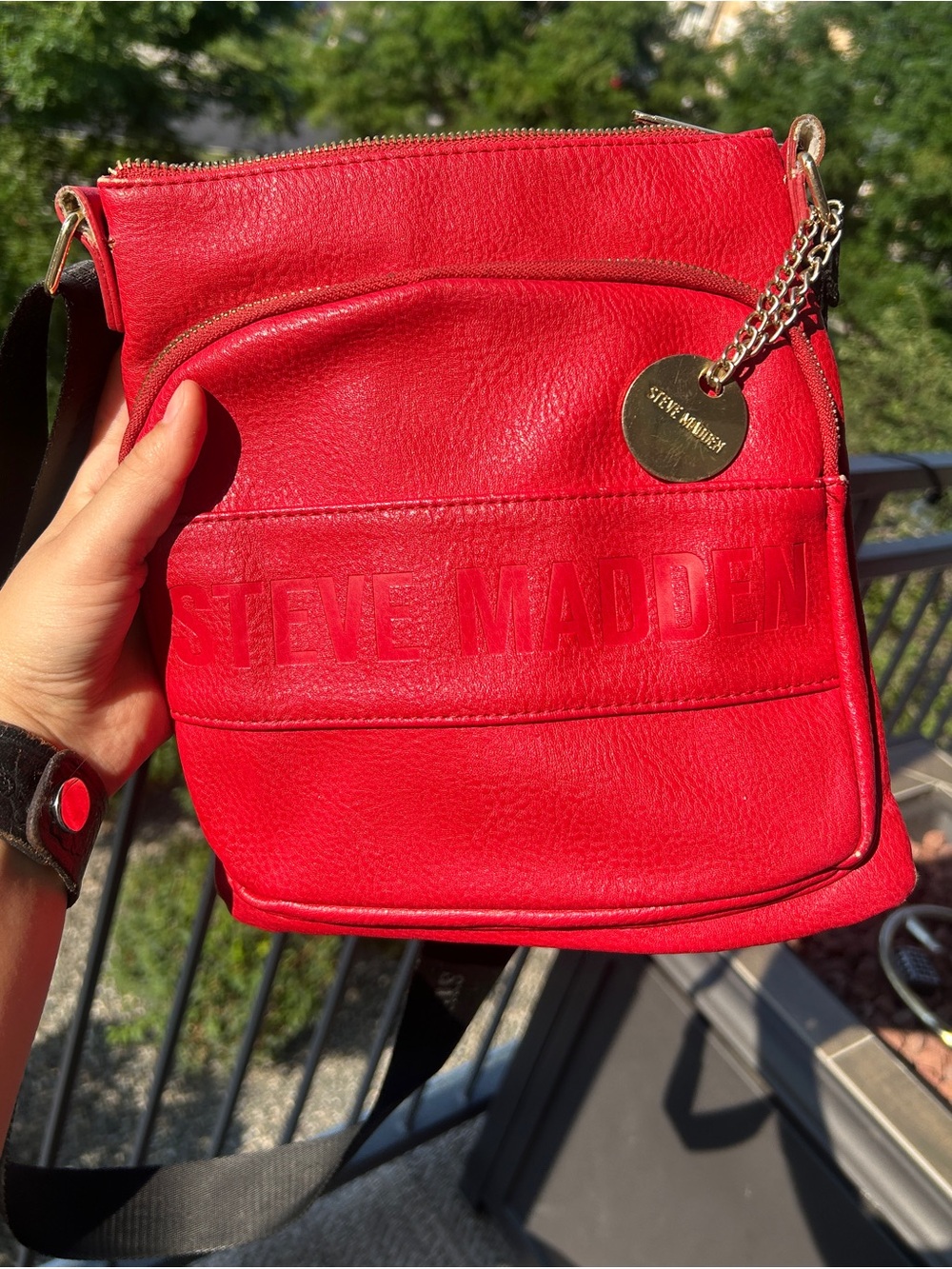Steve Madden Red Leather Crossbody with Gold Charm